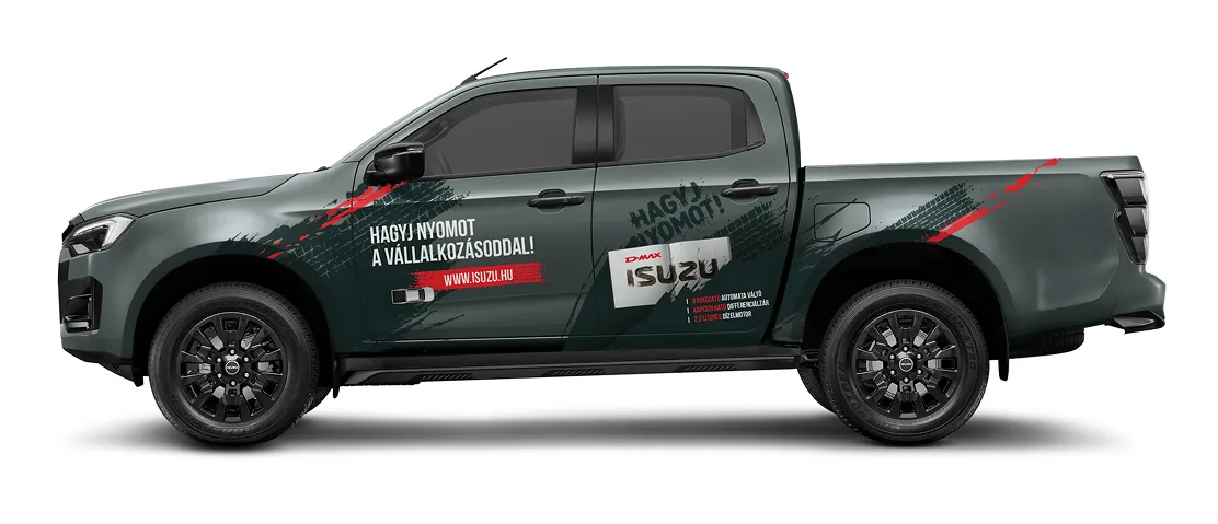 A kampány arculatával matricázott ISUZU D-MAX: „Hagyj nyomot a vállalkozásoddal!”